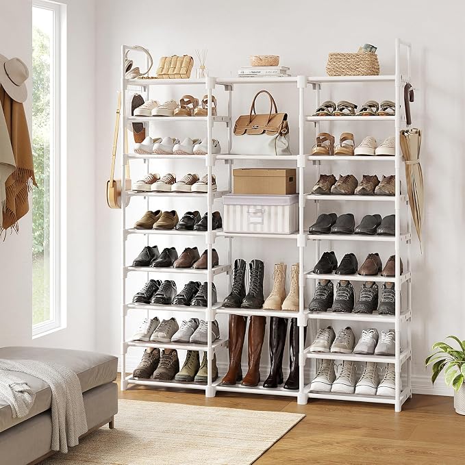 WOWLIVE 9 Tier 3-Column Shoe Rack, 50-55 Pairs Stackable White | 50in long - Image 2