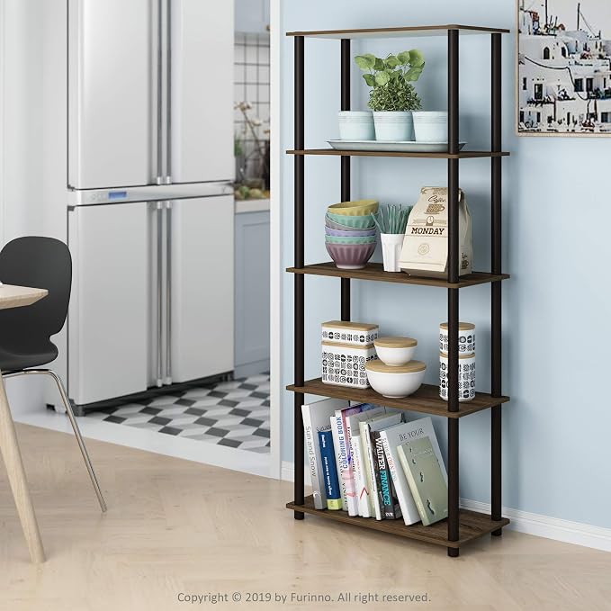 Furinno TURN-N-TUBE Storage Shelves, 5-Tier Book Shelf, Corner Shelf, Toolless - Image 2