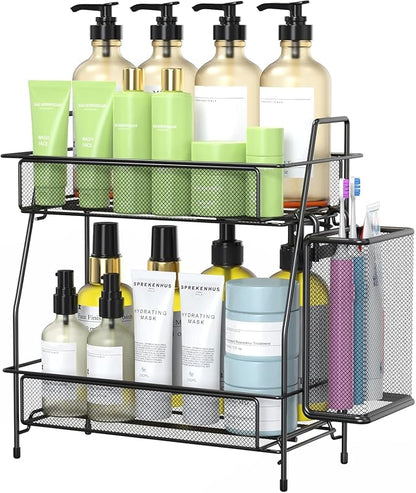 Bathroom Organizer with Basket, 2-Tier Bathroom Tray - Image 9