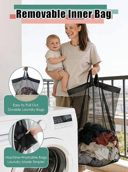 WTREE Laundry Hamper with Lid, Reinforced Sturdy Clothes Hamper with - Image 3