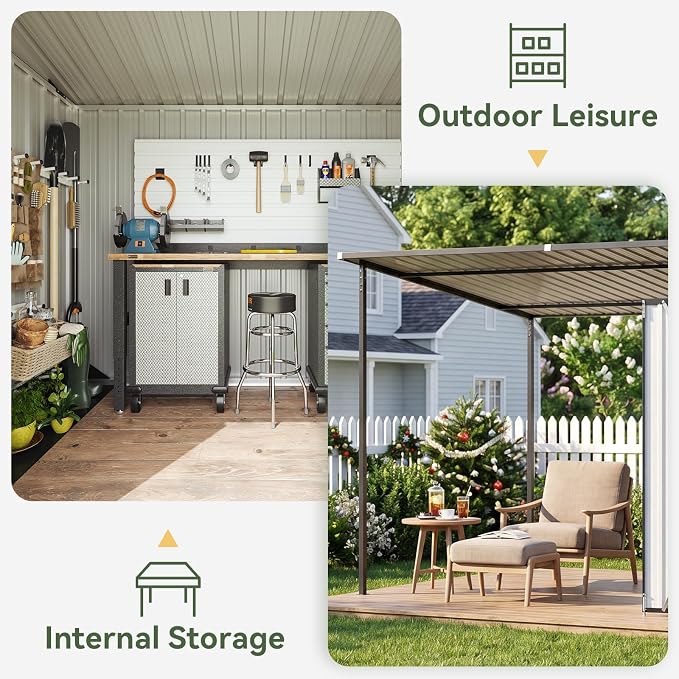 Aoxun 7x6FT Outdoor Storage Shed & Hardtop Canopy Gazebo Combo | 13.3x5.6FT - Image 6
