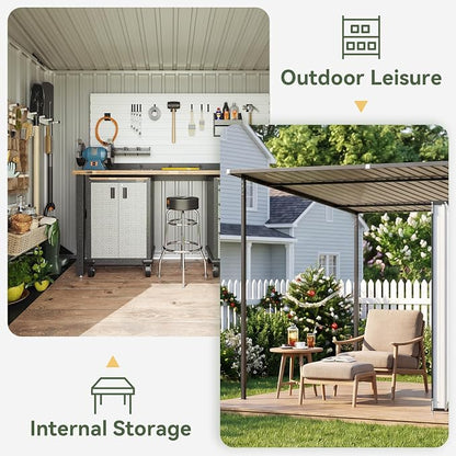 Aoxun 7x6FT Outdoor Storage Shed & Hardtop Canopy Gazebo Combo | 13.3x5.6FT - Image 6