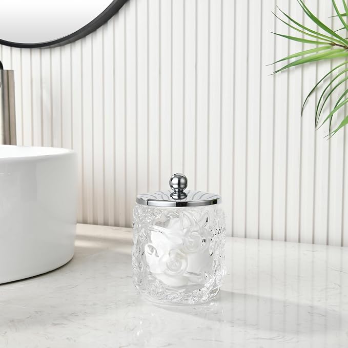 Clear Transparent Apothecary Floral Embossed Glass Jar - Image 5