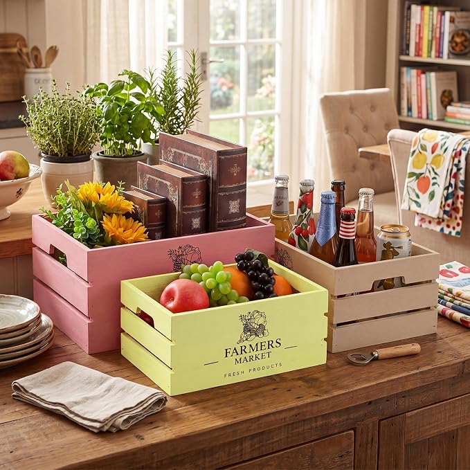 Barydat Set of 5 Wood Crates for Display Decorative Nesting Wooden Crate Storage - Image 2