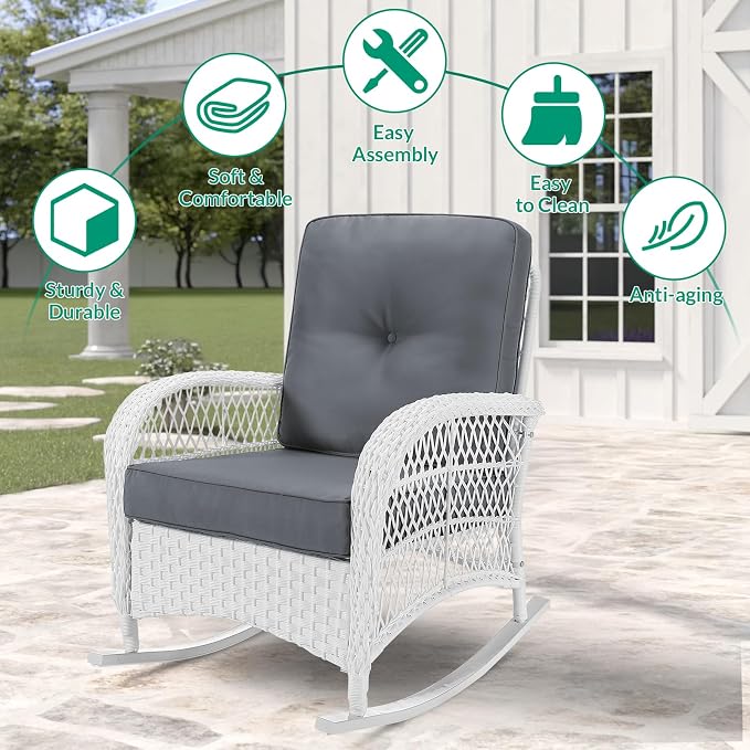 VIVIJASON Outdoor Wicker Rocking Chair, Patio Rattan Rocker Chair - Image 6