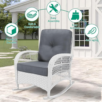 VIVIJASON 2 Piece Patio Wicker Rattan Rocker Chair, Outdoor Rattan Rocker Chair - Image 6