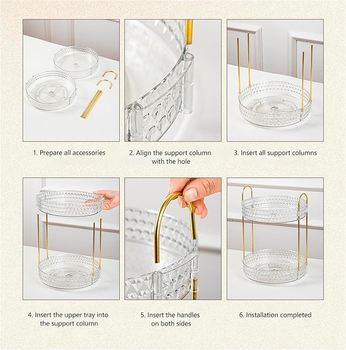 Double Layered Glass Tray with Golden Handles, Circular Decorative Storage Rack - Image 6