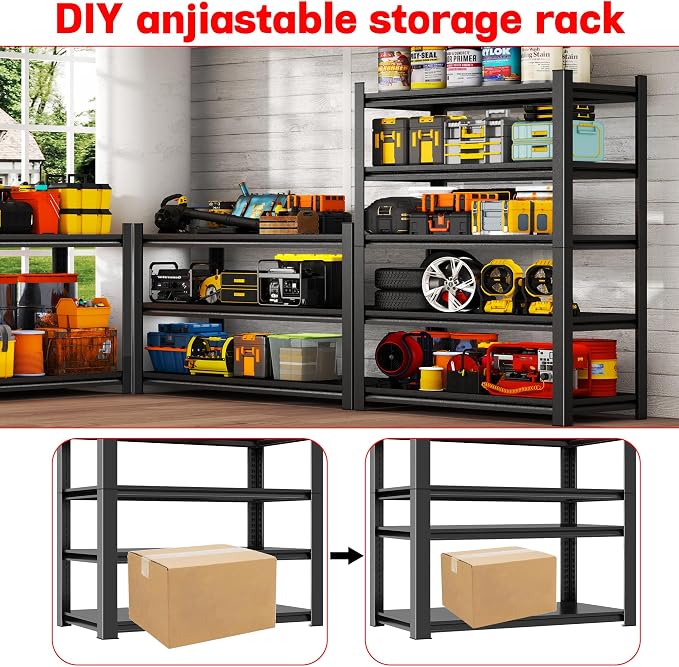 Metal Garage Shelving Unit, Heavy Duty 5-Tier Adjustable Storage Rack, Steel - Image 5