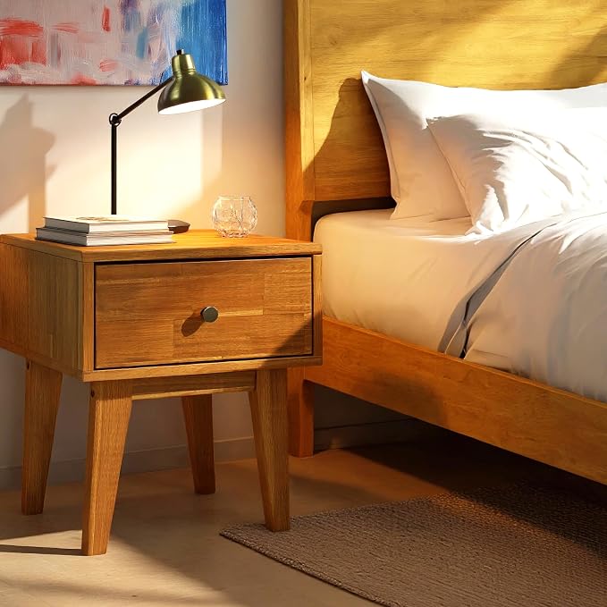Acacia Sofia Nightstand with Drawer, Bedside Table, Solid Wood Bedside End - Image 4