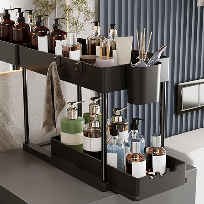 2 Pack Under Sink Organizers and Storage, 2-Tier Sliding Cabinet Organizer - Image 3