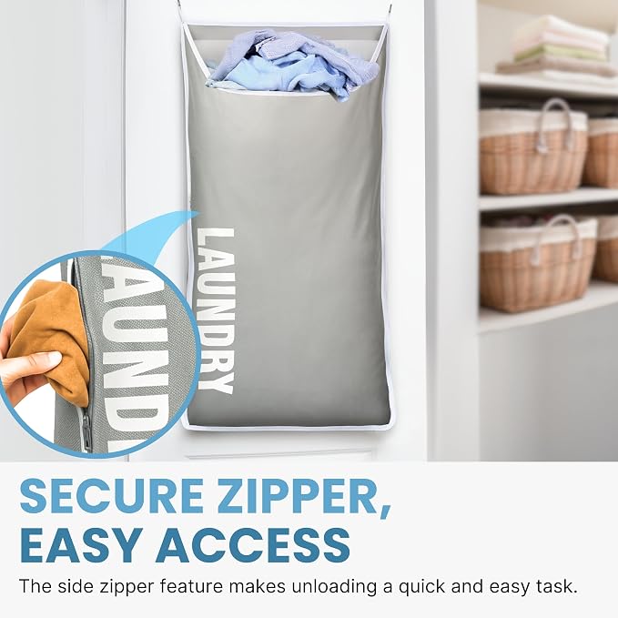 Hanging Laundry Hamper Bag XL 40x22", Space Saving over the Door Storage Bags - Image 3