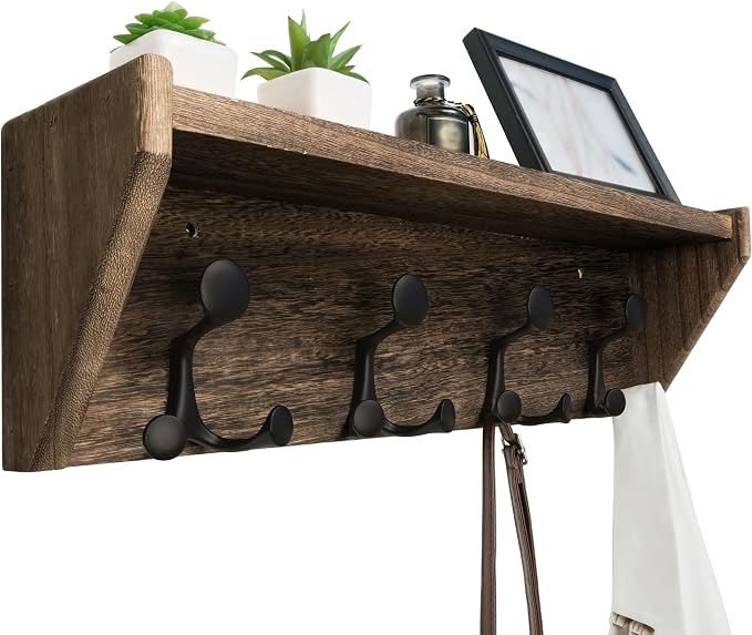 WEBI Wall Shelf with Hooks Underneath, 24” Long Wall Mounted Coat Rack with by WEBI