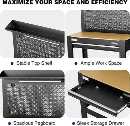 WORKPRO Garage Workbench with Storage, Power Outlets and Light, 800 LBS - Image 5