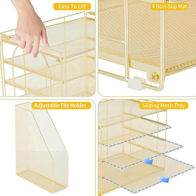 AUPSEN Gold Desk Accessories Organizer, 5-Tier Letter Tray Paper Organizer - Image 6