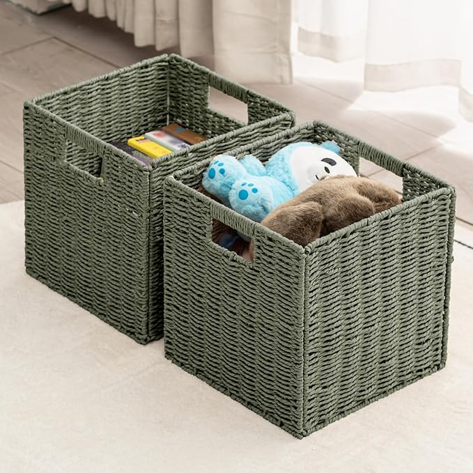 Handwoven Paper Woven Cube Basket Organizer - Image 6