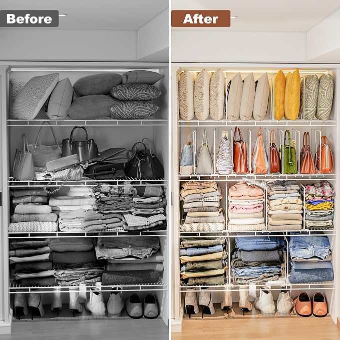 Wire Shelf Dividers for Closet: Tall 16 Pack 12-Inch Deep Adjustable Organizer - Image 6
