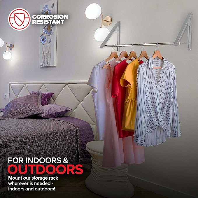 Double Foldable Clothing Rack w/ Extension Rod, Wall-Mounted Retractable - Image 7