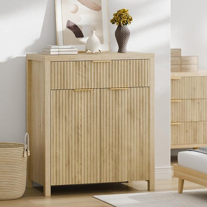 Lulive Fluted Buffet Cabinet for Kitchen, 28.3" Sideboard Cabinet Natural | - Image 6