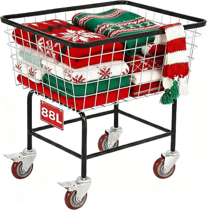 Wire Laundry Cart with Wheels, 2.5 Bushel Rolling Laundry Basket, Commercial by Ultym
