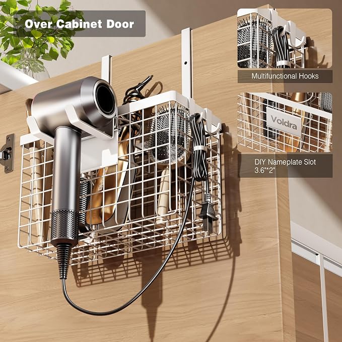 Voldra Hair Dryer Holder Cabinet Door, Adhesive Hair Tool Organizer Wall Mount - Image 4