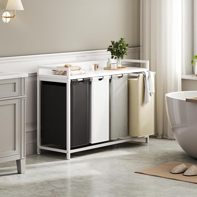 Laundry Hamper with Shelf, Laundry Basket 4 Section, Laundry Sorter with - Image 6