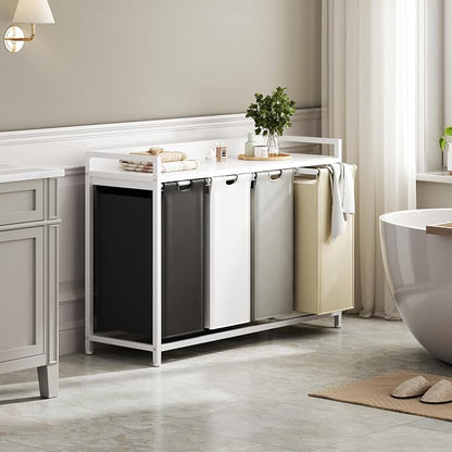 Laundry Hamper with Shelf, Laundry Basket 4 Section, Laundry Sorter with - Image 6