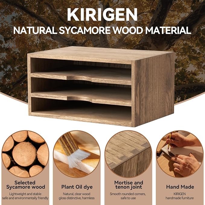 KIRIGEN Wooden Desktop Organizer Paper Storage Letter Tray File Sorter - Image 8