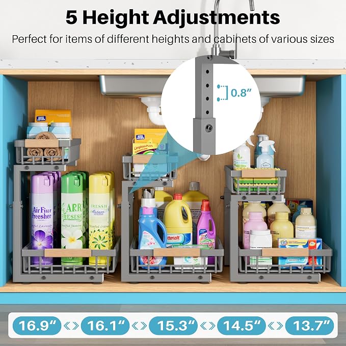 Under Sink Organizer, 2 Packs 2 Tier Gray Under Sink Organizers and Storage - Image 3