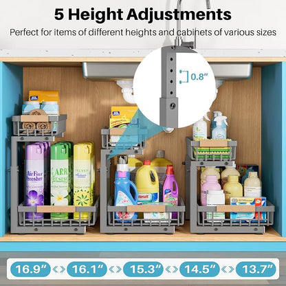 Under Sink Organizer, 2 Packs 2 Tier Gray Under Sink Organizers and Storage - Image 3