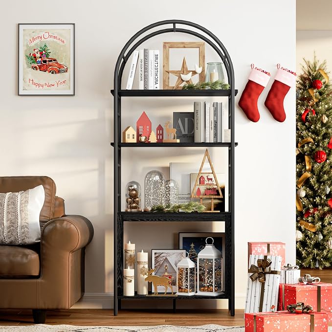 BREEZEHEAT 4-Tier Arched Bookshelf, Floor Standing Open Display Storage Shelf by BREEZEHEAT