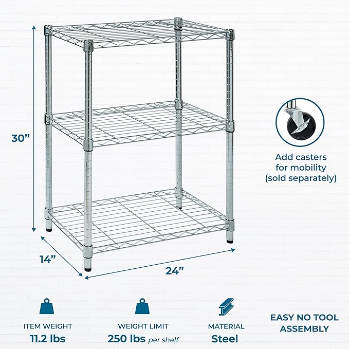 Honey-Can-Do 3-Tier Heavy Duty Adjustable Shelving Unit, 250-lb Per Shelf Metal - Image 3