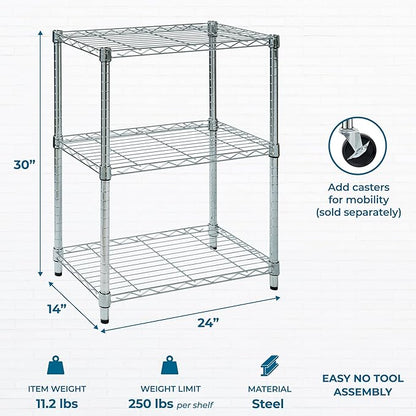 Honey-Can-Do 3-Tier Heavy Duty Adjustable Shelving Unit, 250-lb Per Shelf Metal - Image 3