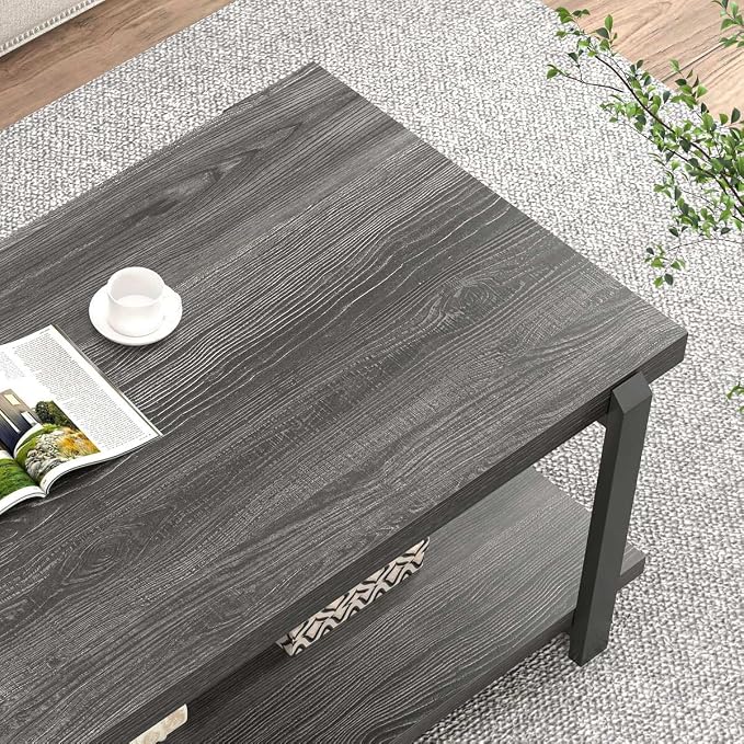 FOLUBAN Modern Coffee Table, Rustic Wood Center Table - Image 4
