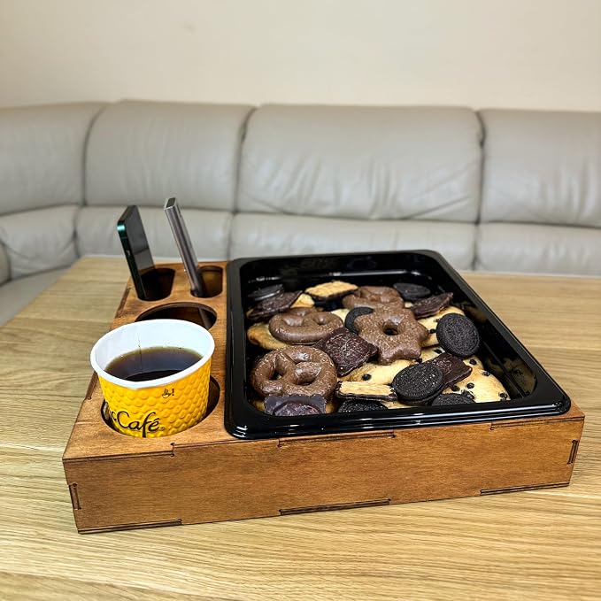 Wooden Serving Tray with Cup Holder - Image 6