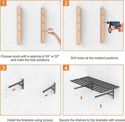 TORACK 2-Pack Heavy-Duty Garage Wall Shelves, 2 ft x 4 ft Floating Wall-Mounted - Image 7