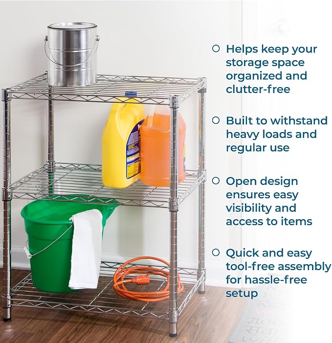 Honey-Can-Do 3-Tier Heavy Duty Adjustable Shelving Unit, 250-lb Per Shelf Metal - Image 7