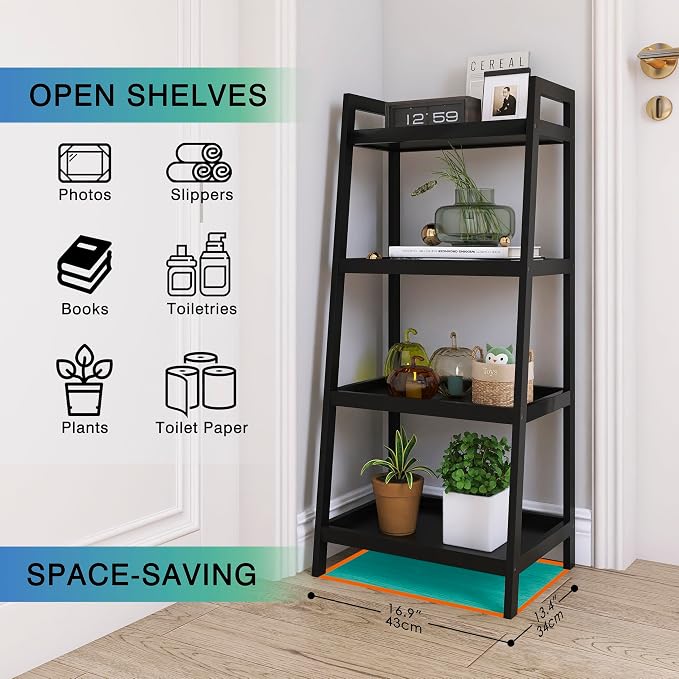 SMIBUY Bamboo Ladder Bookcase, Bathroom Storage Rack Organizer, 4 Tier and 5 - Image 6