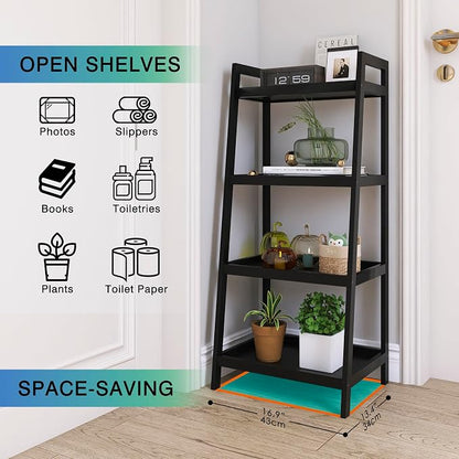 SMIBUY Bamboo Ladder Bookcase, Bathroom Storage Rack Organizer, 4 Tier and 5 - Image 6
