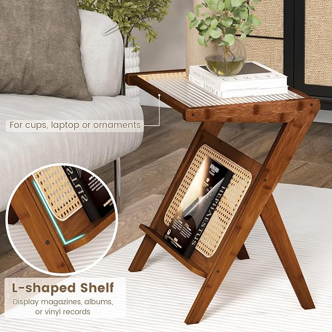 Giantex Rattan Side Table, Boho Nightstand - Image 5