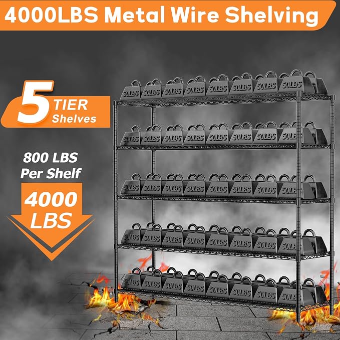 Storage Shelves Heavy Duty, 5-Tier Adjustable Metal Industrial Utility Shelf - Image 4