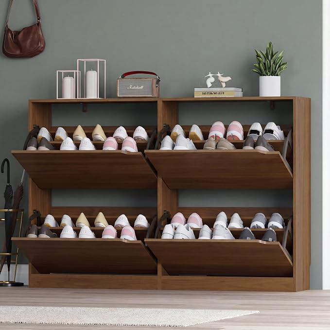 BORNOON Shoe Cabinet with 4 Flip Drawers, Narrow Hidden Shoe Storage Cabinet - Image 7