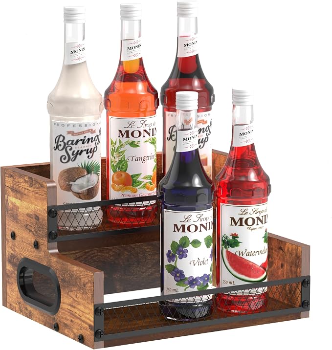 Liquor Bottle Display Shelf, Coffee Syrup Rack Organizer, 2 Step Countertop by Alyoen