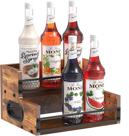 Liquor Bottle Display Shelf, Coffee Syrup Rack Organizer, 2 Step Countertop by Alyoen