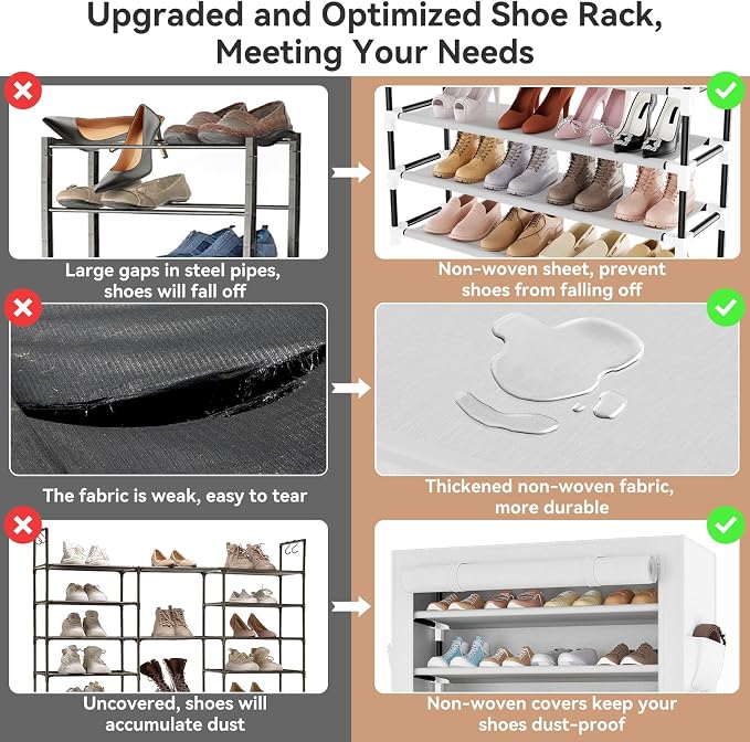 LANTEFUL Shoe Rack with Covers 10 Tier Tall Shoe Rack Organizer Large Capacity - Image 7
