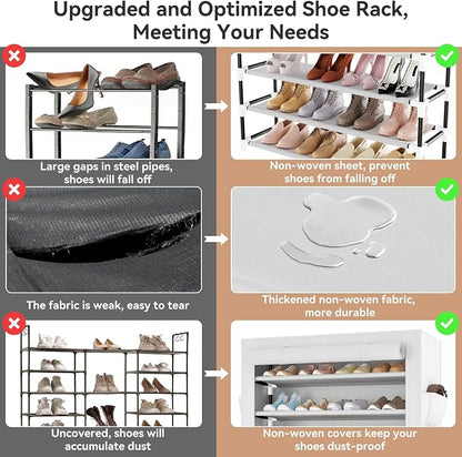 LANTEFUL Shoe Rack with Covers 10 Tier Tall Shoe Rack Organizer Large Capacity - Image 7