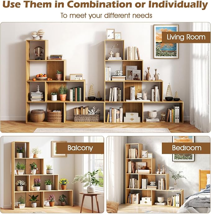 Tangkula 4-Tier Stepped Bookshelf, Freestanding 6 Cubes Ladder Bookcase - Image 9