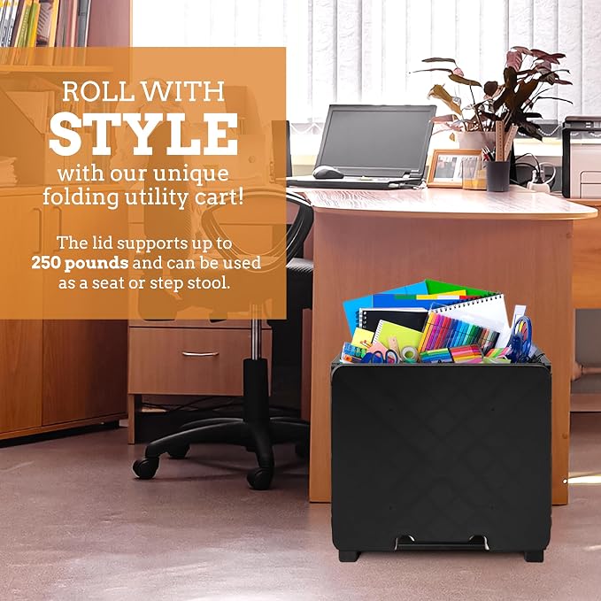 Collapsible Ultra-Slim Pack-N-Roll, 2 Wheel Utility Cart w/Lid used as Seat up - Image 7