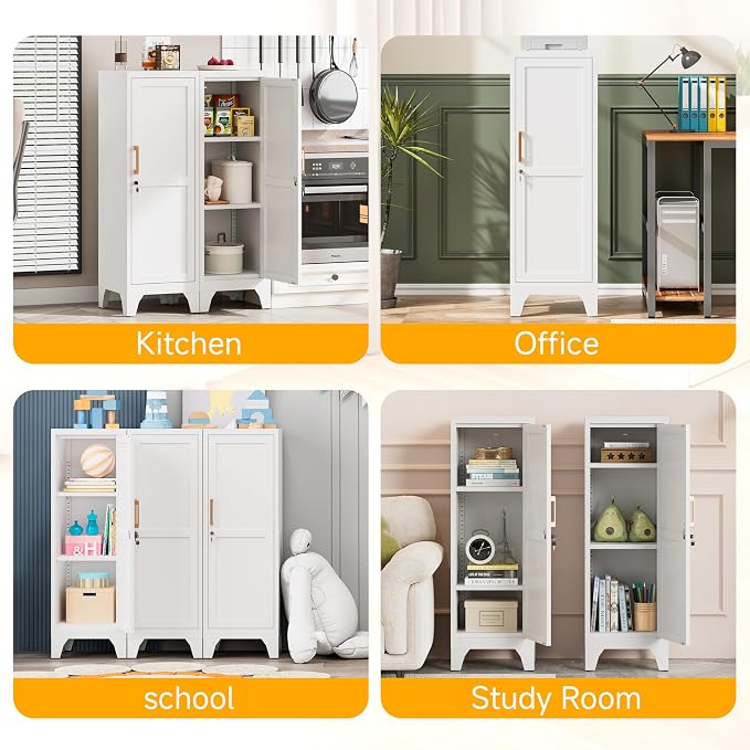 46"H White Metal Locker with 1 Lockable Door and 2 Adjustable Shelves - Image 7