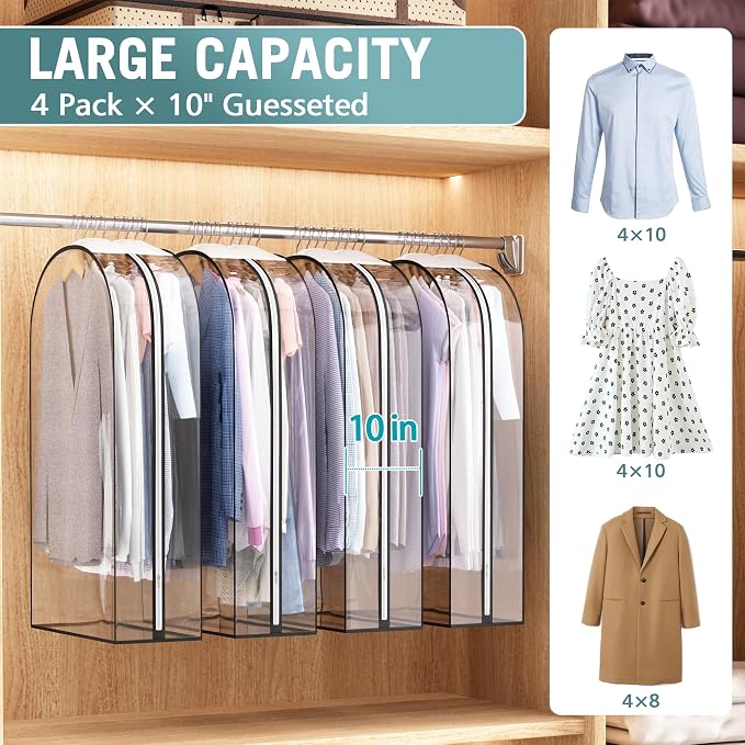 Liuoud Clear Garment Bags for Hanging Clothes 10” Gusseted, Suit Bags for - Image 2