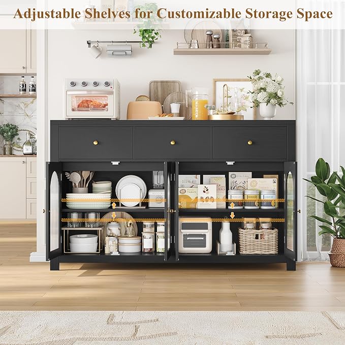 FINETONES Buffet Cabinet with Storage, 55.1" Large Sideboard Buffet Farmhouse - Image 7